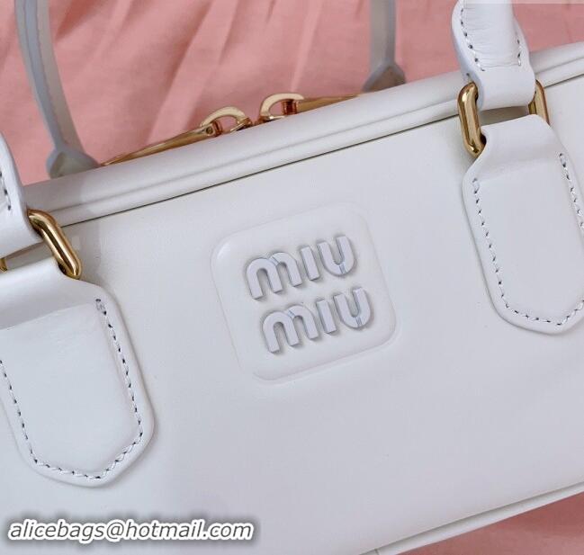 Most Popular Miu Miu Arcadie Calf Leather top handle bag with Tone-To-Tone Logo 5BB148 White 2024