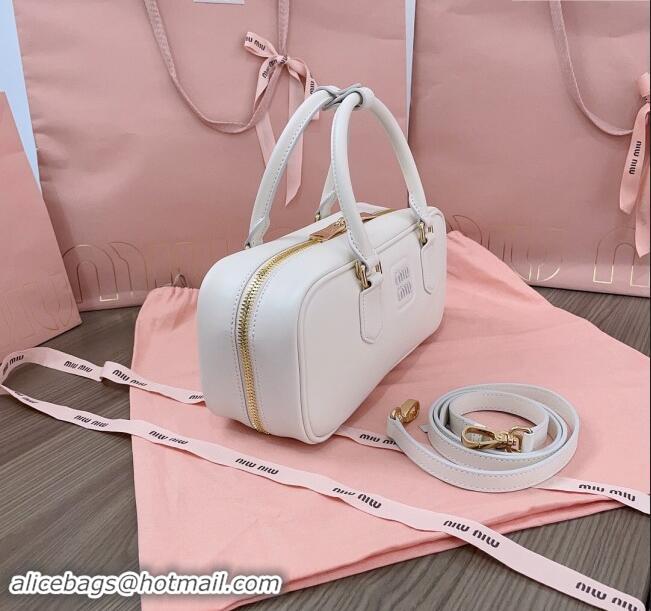 Most Popular Miu Miu Arcadie Calf Leather top handle bag with Tone-To-Tone Logo 5BB148 White 2024