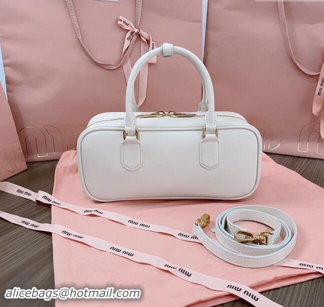 Most Popular Miu Miu Arcadie Calf Leather top handle bag with Tone-To-Tone Logo 5BB148 White 2024