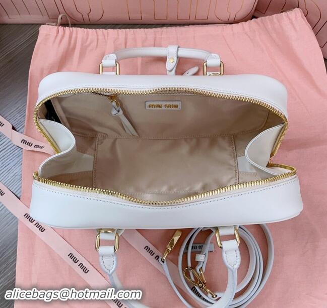 Most Popular Miu Miu Arcadie Calf Leather top handle bag with Tone-To-Tone Logo 5BB148 White 2024