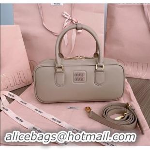 Top Grade Miu Miu Arcadie Calf Leather top handle bag with Tone-To-Tone Logo 5BB148 Beige Grey 2024