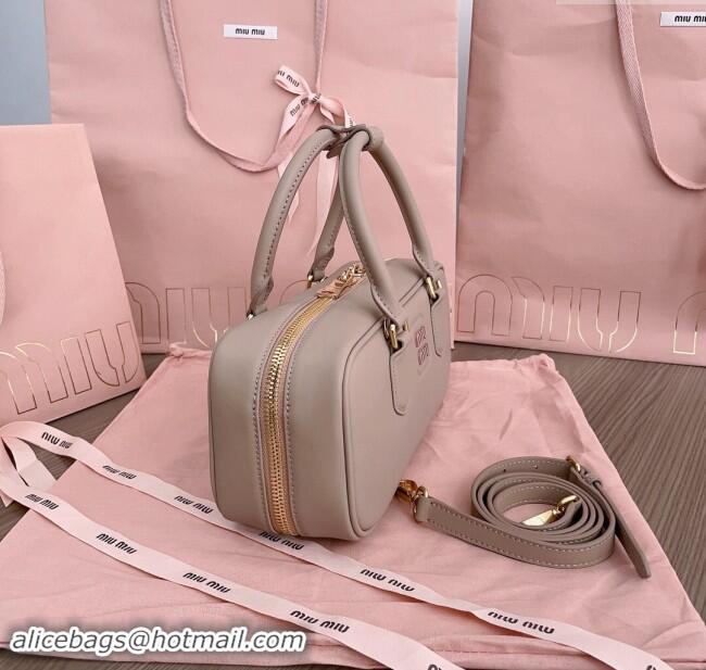 Top Grade Miu Miu Arcadie Calf Leather top handle bag with Tone-To-Tone Logo 5BB148 Beige Grey 2024