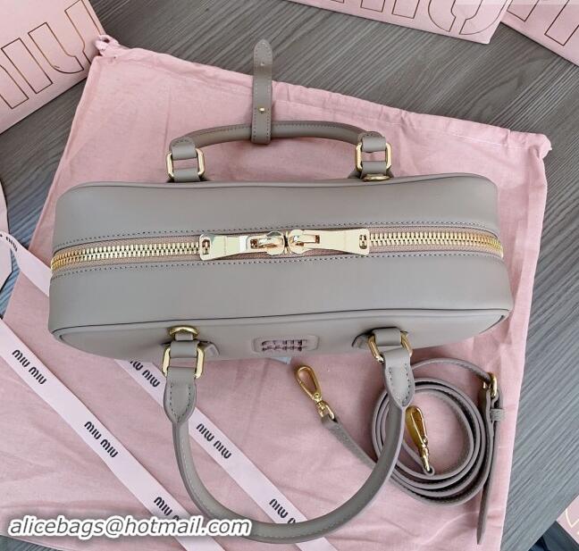 Top Grade Miu Miu Arcadie Calf Leather top handle bag with Tone-To-Tone Logo 5BB148 Beige Grey 2024