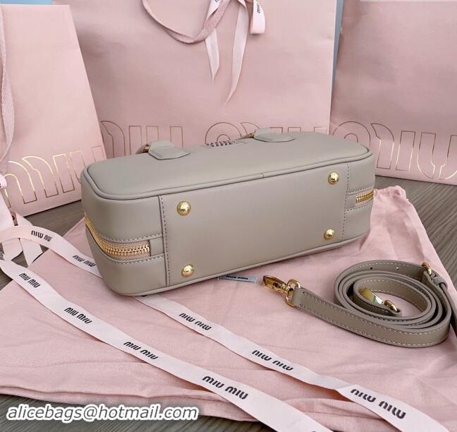 Top Grade Miu Miu Arcadie Calf Leather top handle bag with Tone-To-Tone Logo 5BB148 Beige Grey 2024