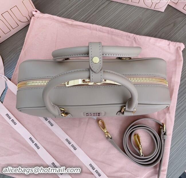 Top Grade Miu Miu Arcadie Calf Leather top handle bag with Tone-To-Tone Logo 5BB148 Beige Grey 2024