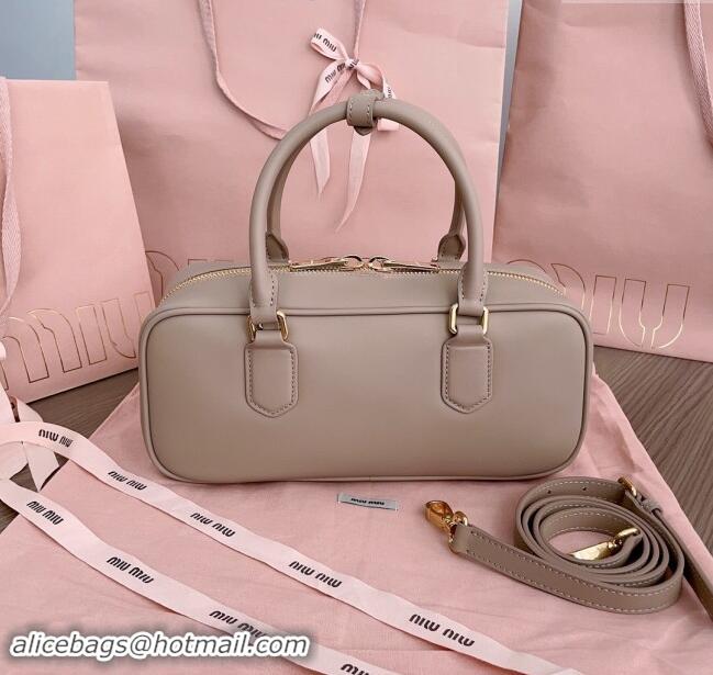 Top Grade Miu Miu Arcadie Calf Leather top handle bag with Tone-To-Tone Logo 5BB148 Beige Grey 2024