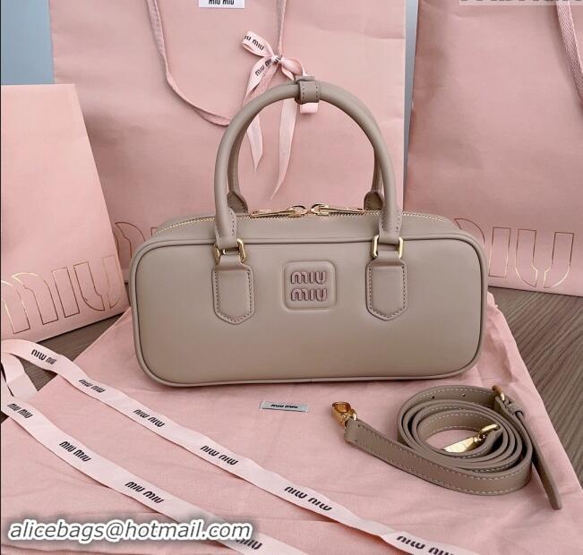 Top Grade Miu Miu Arcadie Calf Leather top handle bag with Tone-To-Tone Logo 5BB148 Beige Grey 2024