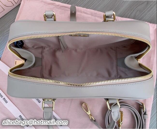 Top Grade Miu Miu Arcadie Calf Leather top handle bag with Tone-To-Tone Logo 5BB148 Beige Grey 2024