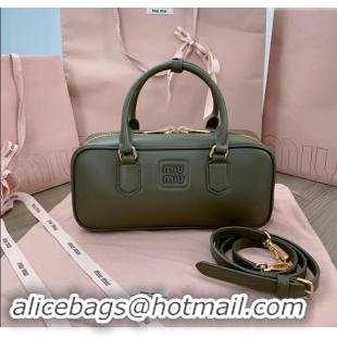 Market Sells Miu Miu Arcadie Calf Leather top handle bag with Tone-To-Tone Logo 5BB148 Khaki Green 2024