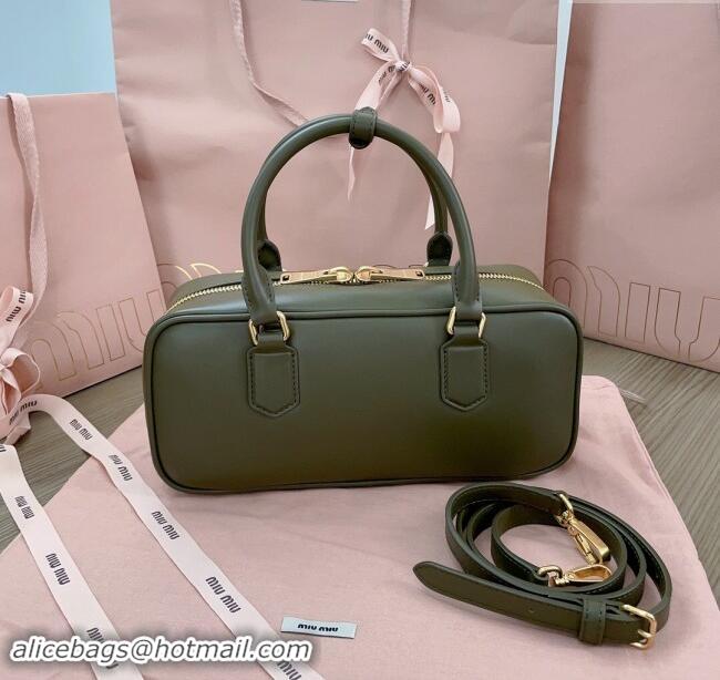 Market Sells Miu Miu Arcadie Calf Leather top handle bag with Tone-To-Tone Logo 5BB148 Khaki Green 2024