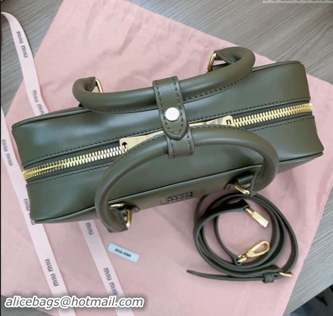 Market Sells Miu Miu Arcadie Calf Leather top handle bag with Tone-To-Tone Logo 5BB148 Khaki Green 2024