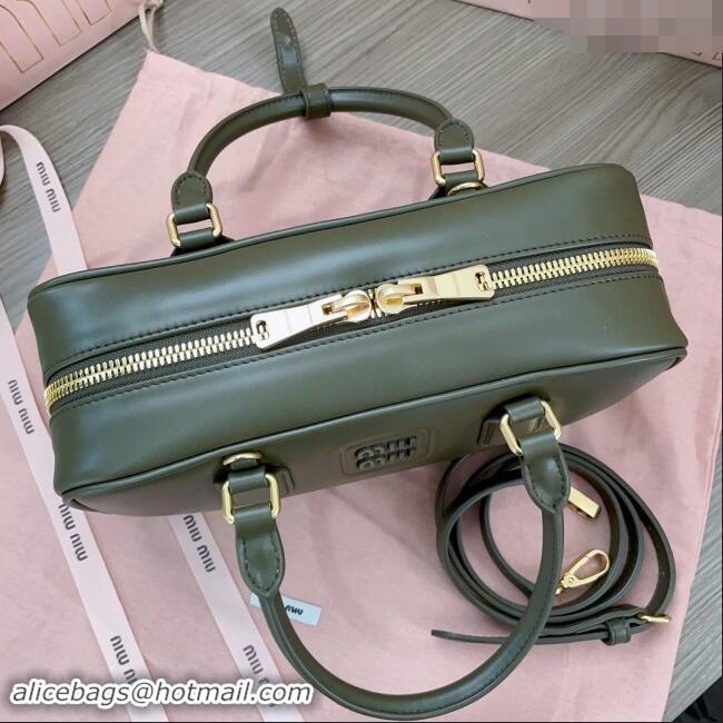 Market Sells Miu Miu Arcadie Calf Leather top handle bag with Tone-To-Tone Logo 5BB148 Khaki Green 2024