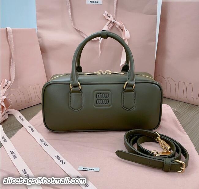 Market Sells Miu Miu Arcadie Calf Leather top handle bag with Tone-To-Tone Logo 5BB148 Khaki Green 2024