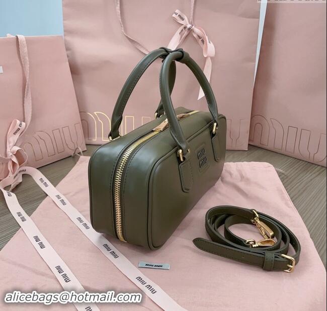 Market Sells Miu Miu Arcadie Calf Leather top handle bag with Tone-To-Tone Logo 5BB148 Khaki Green 2024