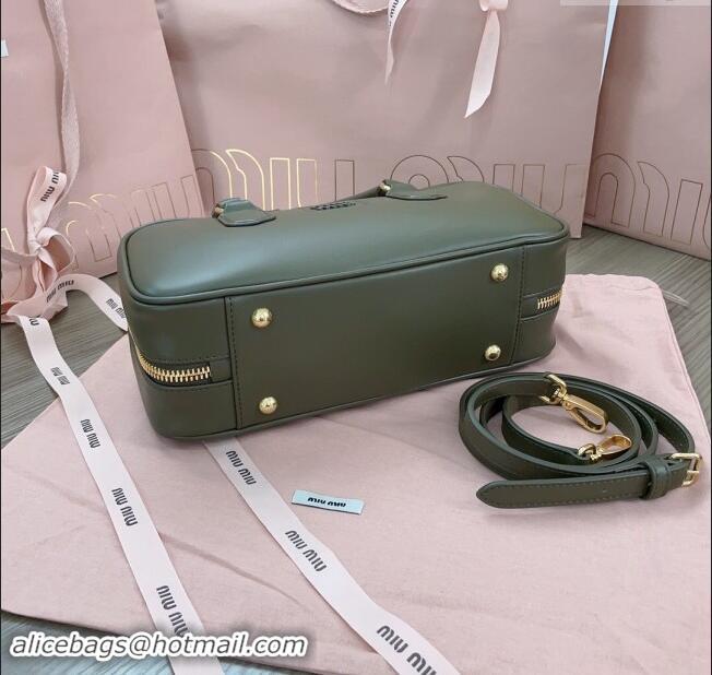 Market Sells Miu Miu Arcadie Calf Leather top handle bag with Tone-To-Tone Logo 5BB148 Khaki Green 2024