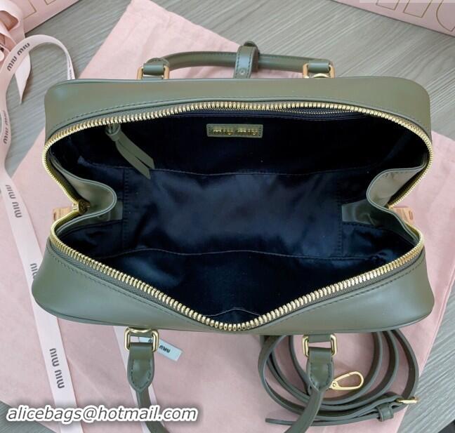 Market Sells Miu Miu Arcadie Calf Leather top handle bag with Tone-To-Tone Logo 5BB148 Khaki Green 2024