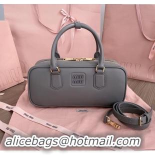 Inexpensive Miu Miu Arcadie Calf Leather top handle bag with Tone-To-Tone Logo 5BB148 Dark Grey 2024