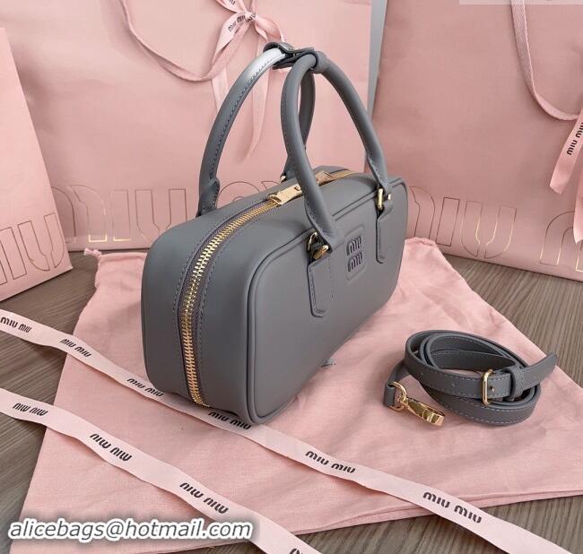 Inexpensive Miu Miu Arcadie Calf Leather top handle bag with Tone-To-Tone Logo 5BB148 Dark Grey 2024