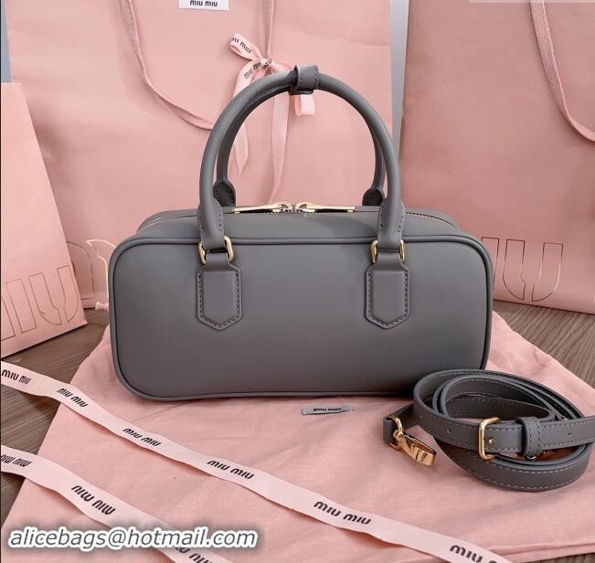 Inexpensive Miu Miu Arcadie Calf Leather top handle bag with Tone-To-Tone Logo 5BB148 Dark Grey 2024