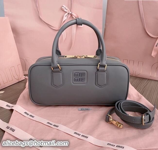 Inexpensive Miu Miu Arcadie Calf Leather top handle bag with Tone-To-Tone Logo 5BB148 Dark Grey 2024