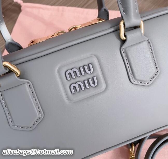 Inexpensive Miu Miu Arcadie Calf Leather top handle bag with Tone-To-Tone Logo 5BB148 Dark Grey 2024