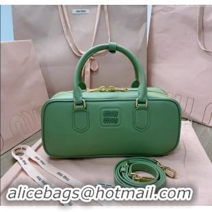 Luxury Cheap Miu Miu Arcadie Calf Leather top handle bag with Tone-To-Tone Logo 5BB148 Light Green 2024