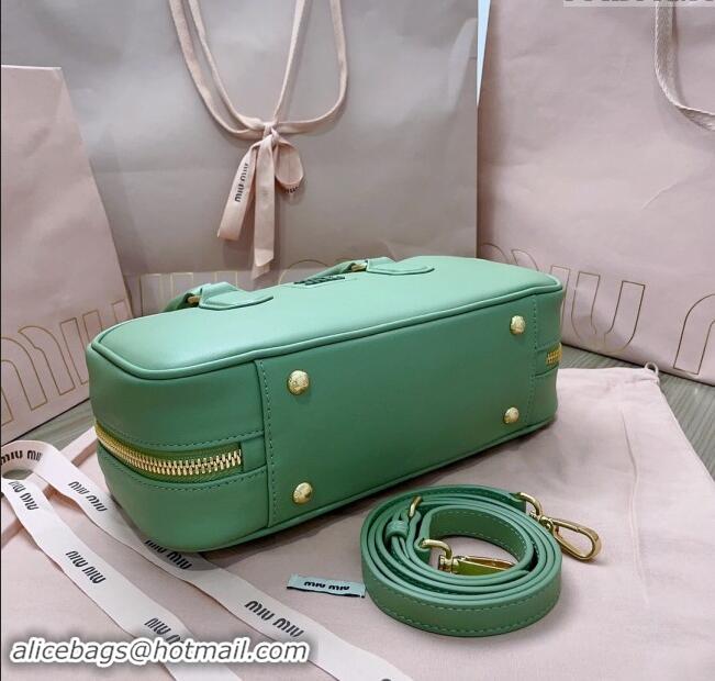 Luxury Cheap Miu Miu Arcadie Calf Leather top handle bag with Tone-To-Tone Logo 5BB148 Light Green 2024