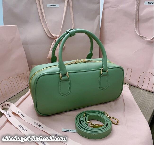 Luxury Cheap Miu Miu Arcadie Calf Leather top handle bag with Tone-To-Tone Logo 5BB148 Light Green 2024