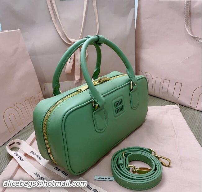 Luxury Cheap Miu Miu Arcadie Calf Leather top handle bag with Tone-To-Tone Logo 5BB148 Light Green 2024