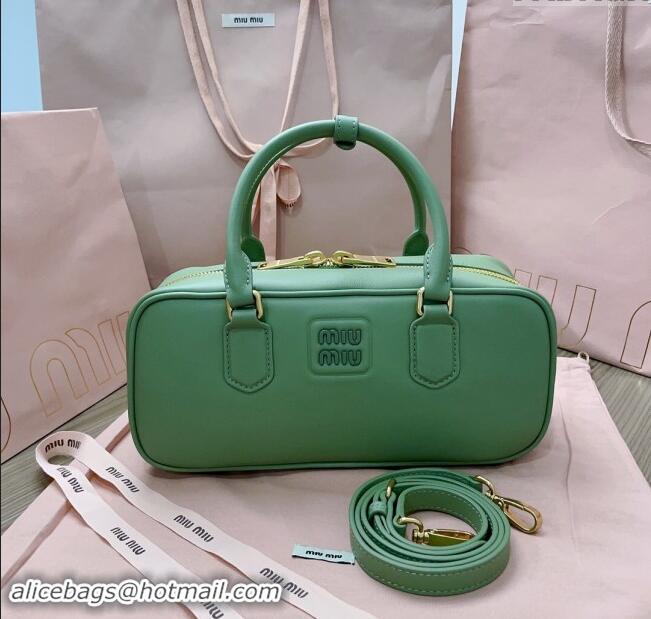 Luxury Cheap Miu Miu Arcadie Calf Leather top handle bag with Tone-To-Tone Logo 5BB148 Light Green 2024