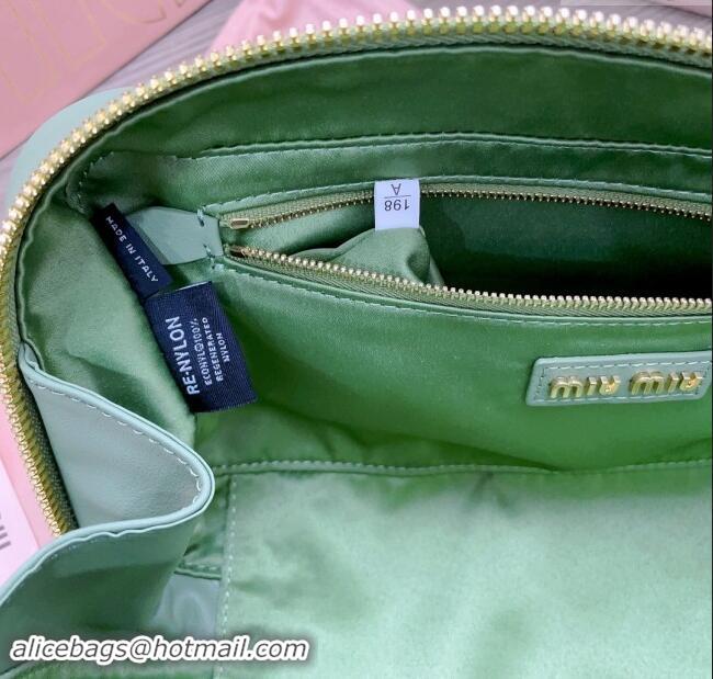 Luxury Cheap Miu Miu Arcadie Calf Leather top handle bag with Tone-To-Tone Logo 5BB148 Light Green 2024