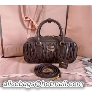 Classic Best Miu Miu Arcadie Matelasse Nappa Leather top handle bag with Gold-Tone Logo 5BB148 Briarwood Brown 2024