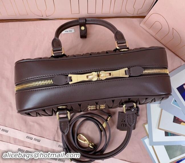 Classic Best Miu Miu Arcadie Matelasse Nappa Leather top handle bag with Gold-Tone Logo 5BB148 Briarwood Brown 2024