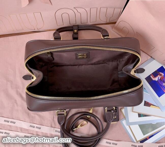 Classic Best Miu Miu Arcadie Matelasse Nappa Leather top handle bag with Gold-Tone Logo 5BB148 Briarwood Brown 2024