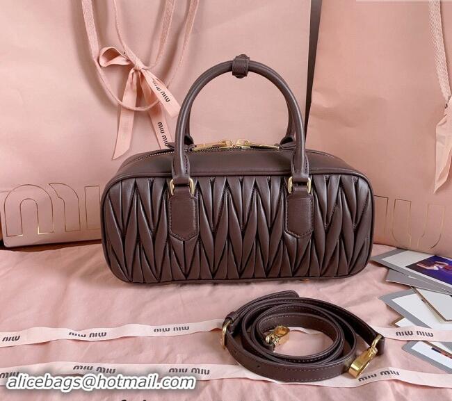 Classic Best Miu Miu Arcadie Matelasse Nappa Leather top handle bag with Gold-Tone Logo 5BB148 Briarwood Brown 2024