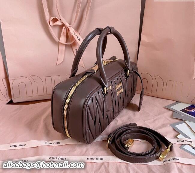 Classic Best Miu Miu Arcadie Matelasse Nappa Leather top handle bag with Gold-Tone Logo 5BB148 Briarwood Brown 2024