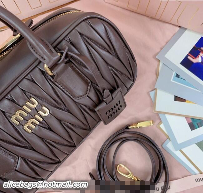 Classic Best Miu Miu Arcadie Matelasse Nappa Leather top handle bag with Gold-Tone Logo 5BB148 Briarwood Brown 2024