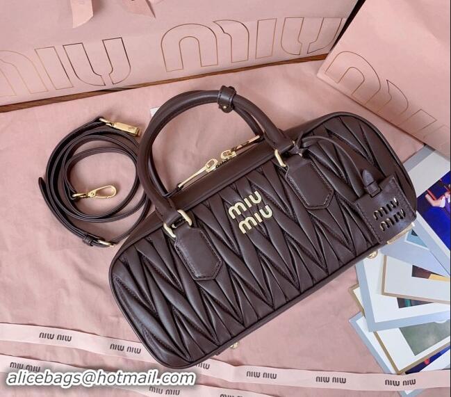 Classic Best Miu Miu Arcadie Matelasse Nappa Leather top handle bag with Gold-Tone Logo 5BB148 Briarwood Brown 2024