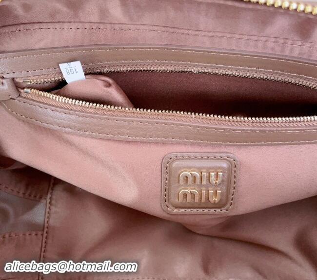 Classic Miu Miu Arcadie Matelasse Nappa Leather top handle bag with Gold-Tone Logo 5BB148 Dark Brown 2024