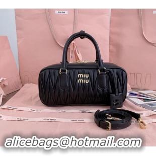 Discount Miu Miu Arcadie Matelasse Nappa Leather top handle bag with Gold-Tone Logo 5BB148 Black 2024