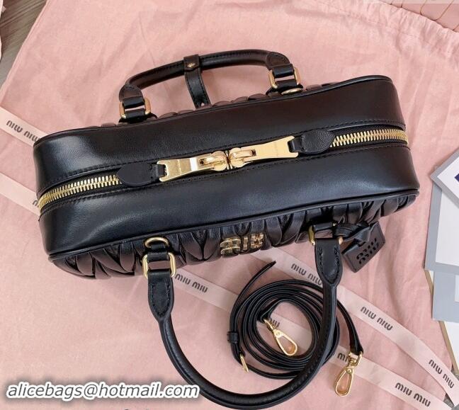 Discount Miu Miu Arcadie Matelasse Nappa Leather top handle bag with Gold-Tone Logo 5BB148 Black 2024