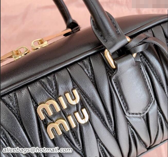 Discount Miu Miu Arcadie Matelasse Nappa Leather top handle bag with Gold-Tone Logo 5BB148 Black 2024