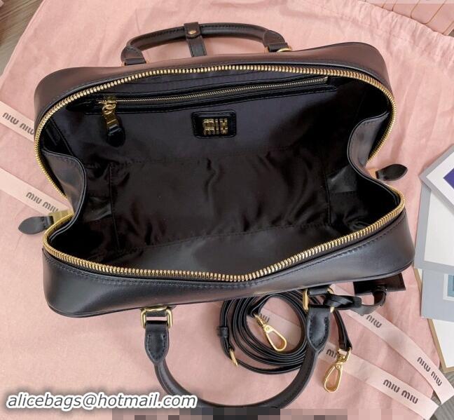 Discount Miu Miu Arcadie Matelasse Nappa Leather top handle bag with Gold-Tone Logo 5BB148 Black 2024