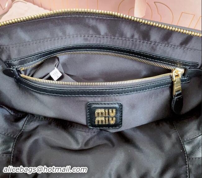 Discount Miu Miu Arcadie Matelasse Nappa Leather top handle bag with Gold-Tone Logo 5BB148 Black 2024