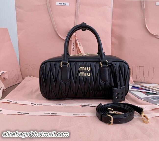 Discount Miu Miu Arcadie Matelasse Nappa Leather top handle bag with Gold-Tone Logo 5BB148 Black 2024