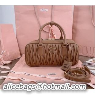 Promotional Miu Miu Arcadie Matelasse Nappa Leather top handle bag with Gold-Tone Logo 5BB148 Tan Brown 2024