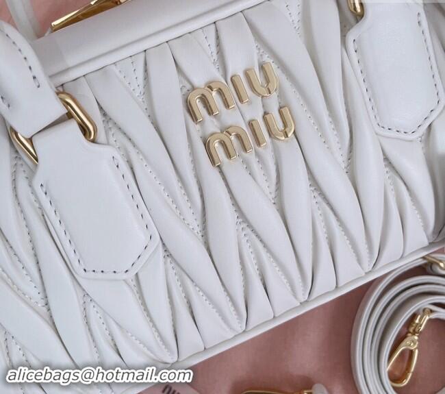 Market Sells Miu Miu Arcadie Matelasse Nappa Leather top handle bag with Gold-Tone Logo 5BB148 White 2024