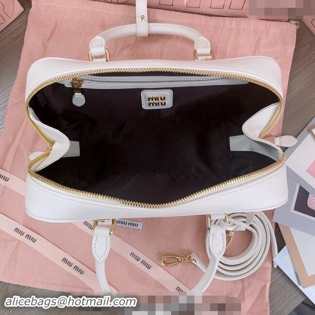 Market Sells Miu Miu Arcadie Matelasse Nappa Leather top handle bag with Gold-Tone Logo 5BB148 White 2024