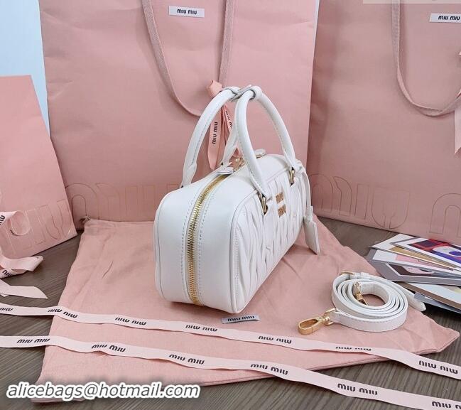 Market Sells Miu Miu Arcadie Matelasse Nappa Leather top handle bag with Gold-Tone Logo 5BB148 White 2024