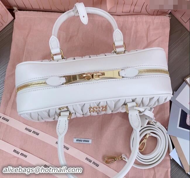 Market Sells Miu Miu Arcadie Matelasse Nappa Leather top handle bag with Gold-Tone Logo 5BB148 White 2024